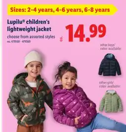 Lidl Lupilu children's lightweight jacket offer