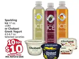 Vons Sparkling Ice 17 oz. or Chobani Greek Yogurt 4.5-6.7 oz offer