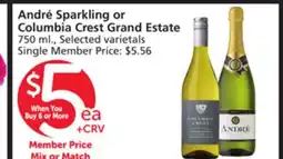 Vons André Sparkling or Columbia Crest Grand Estate offer