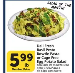 Vons Deli Fresh Basil Pesto Bowtie Pasta or Cage Free Egg Potato Salad offer