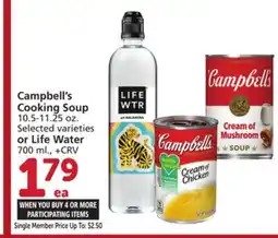 Vons Campbell's Cooking Soup 10.5-11.25 oz. Selected varieties or Life Water 700 ml offer
