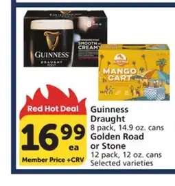 Albertsons Guinness Draught 8 pack, 14.9 oz. cans Golden Road or Stone 12 pack, 12 oz. cans offer
