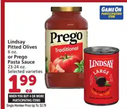 Albertsons Lindsay Pitted Olives 6 oz. or Prego Pasta Sauce 23-24 oz offer