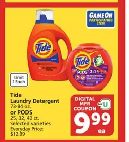 Vons Tide Laundry Detergent 73-84 oz. or PODS 25, 32, 42 ct offer