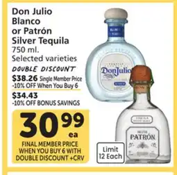 Vons Don Julio Blanco or Patrón Silver Tequila offer