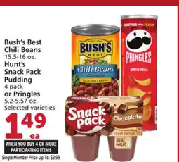 Albertsons Bush's Best Chili Beans 15.5-16 oz. Hunt's Snack Pack Pudding 4 pack or Pringles 5.2-5.57 oz offer