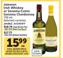 Vons Jameson Irish Whiskey or Sonoma-Cutrer Sonoma Chardonnay offer
