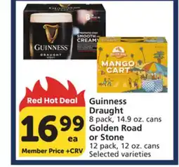 Vons Guinness Draught 8 pack, 14.9 oz. cans Golden Road or Stone 12 pack, 12 oz. cans offer