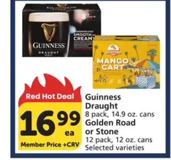 Vons Guinness Draught 8 pack, 14.9 oz. cans Golden Road or Stone 12 pack, 12 oz. cans offer