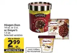 Albertsons Häagen-Dazs 14 oz. or 3 ct. or Dreyer's 1.5 qt offer