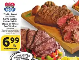Albertsons Tri-Tip Roast Untrimmed Carne Asada, Petite Sirloin Steak or Whole Beef Brisket Boneless offer