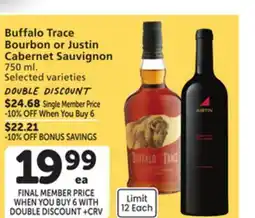 Albertsons Buffalo Trace Bourbon or Justin Cabernet Sauvignon 750 ml offer