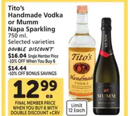 Albertsons Tito's Handmade Vodka or Mumm Napa Sparkling offer