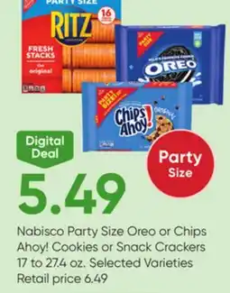 Stater Bros Nabisco Party Size Oreo or Chips Ahoy! Cookies or Snack Crackers offer