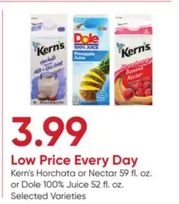Stater Bros Kern's Horchata or Nectar 59 fl. oz. or Dole 100% Juice 52 fl. oz offer