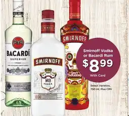 Ralphs Smirnoff Vodka or Bacardi Rum offer