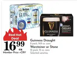 Pavilions Guinness Draught 8 pack, 14.9 oz. cans Warsteiner or Stone 12 pack, 12 oz. cans offer