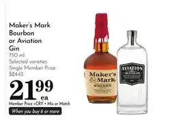 Pavilions Maker's Mark Bourbon or Aviation Gin offer