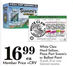 Pavilions White Claw Hard Seltzer, Pizza Port Swami's or Ballast Point offer