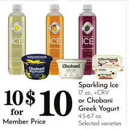Pavilions Sparkling Ice 17 oz., + CRV or Chobani Greek Yogurt 4.5-6.7 oz offer