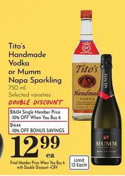 Pavilions Tito's Handmade Vodka or Mumm Napa Sparkling offer