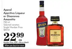 Pavilions Aperol Aperitivo Liqueur or Disaronno Amaretto offer