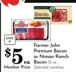 Pavilions Farmer John Premium Bacon or Niman Ranch Bacon offer