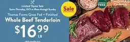 Fresh Thyme Thomas Farms Grass Fed + Finished Whole Beef Tenderloin offer