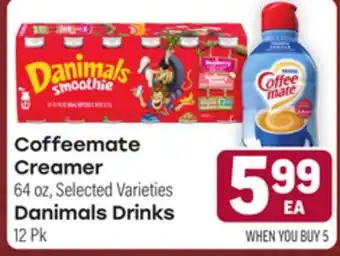 Tony’s Fresh Market Coffeemate Creamer 64 oz, Danimals Drinks 12 Pk offer