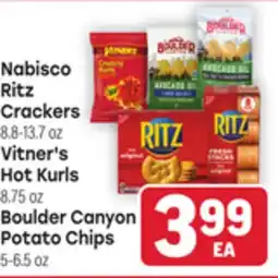 Tony’s Fresh Market Nabisco Ritz Crackers 8.8-13.7oz Vitner's Hot Kurls 8.75 oz Boulder Canyon Potato Chips 5-6.5oz offer