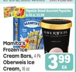 Tony’s Fresh Market Mamita's Frozen Ice Frozen Cream Bars, 4Pk, Oberweis Ice Cream, 16oz offer