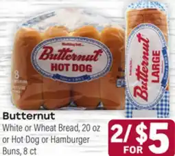 Tony’s Fresh Market Butternut White or Wheat Bread, 20 oz or Hot Dog or Hamburger Buns, 8 ct offer