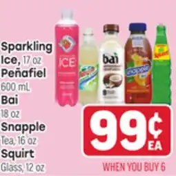 Tony’s Fresh Market Sparkling Ice 17oz., Peñafiel 600 mL Bai 18 oz Snapple Tea, 16oz Squirt Glass12 0z offer