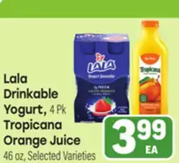 Tony’s Fresh Market Lala Drinkable Yogurt, 4 Pk Tropicana Orange Juice 46 oz offer