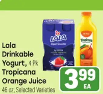 Tony’s Fresh Market Lala Drinkable Yogurt, 4 Pk Tropicana Orange Juice 46 oz offer