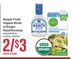 Mariano's Simple Truth Organic Broth or Kroger Salad Dressing offer