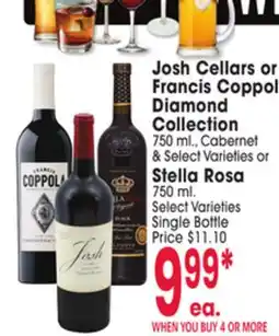 Jewel-Osco Josh Francis Coppola Diamond Collection 750 ml.,or Stella Rosa 750 ml offer