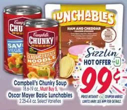 Jewel-Osco Campbell's Chunky Soup 18.6-19 oz., Oscar Mayer Basic Lunchables 2.25-4.4 oz offer