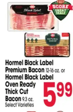 Jewel-Osco Hormel Black Label Premium Bacon 12-16 oz. or Hormel Black Label Oven Ready Thick Cut Bacon 9.3 oz offer