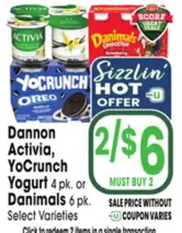 Jewel-Osco Dannon Activia, YoCrunch Yogurt 4 pk. or Danimals 6 pk offer