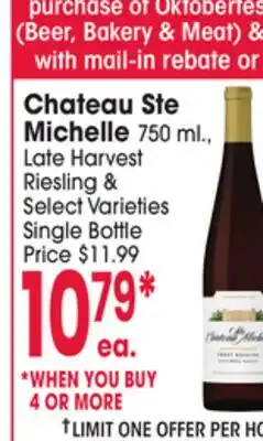 Jewel-Osco Chateau Ste Michelle 750 ml., Late Harvest Riesling & Select offer