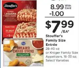 Kroger Stouffer's Family Size Entrée offer
