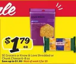 Winn Dixie SE Grocers or Know & Love Shredded or Chunk Cheese offer