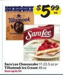 Winn Dixie Sara Lee Cheesecake or Tillamook Ice Cream offer