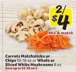 Winn Dixie Carrots Matchsticks or Chips or Whole or Sliced White Mushrooms offer