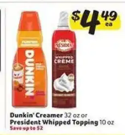Winn Dixie Dunkin' Creamer or President Whipped Topping offer