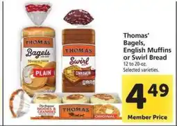 Safeway Thomas’ Bagels, English Muffins or Swirl Bread offer