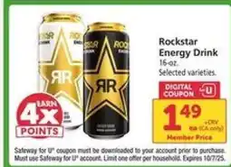 Safeway Rockstar Energy Drink offer