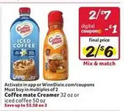 Winn Dixie Coffee-mate Creamer or Iced Coffee offer