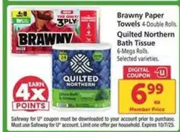 Safeway Brawny Paper Towels & Quilted Northern Bath Tissue offer